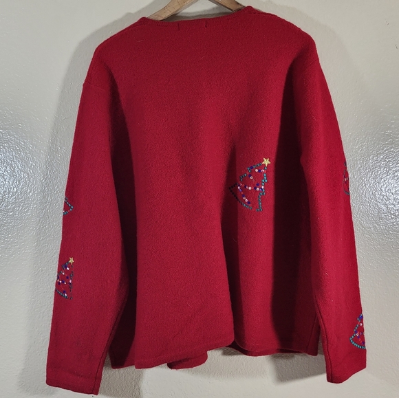 Karen Scott Vintage 100% Wool Embroidered Christmas Sweater Cardigan - Picture 5 of 5